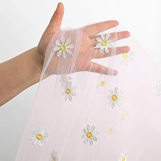 Horaldaily Pink Embroidery Daisy Spring Summer Gauze Tablecloth 60×104 Inch Rectangular, Seasonal Tulle Table Cover, Garden Party Decorations for Wedding, Party, Holiday Dining