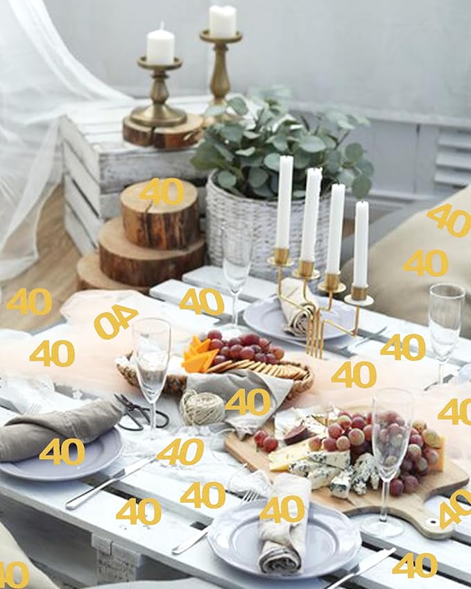 40th Happy Birthday Confetti Decorations - Gold Glitter Number 40 Party Decorations, Wedding Anniversary Party Table Decorations