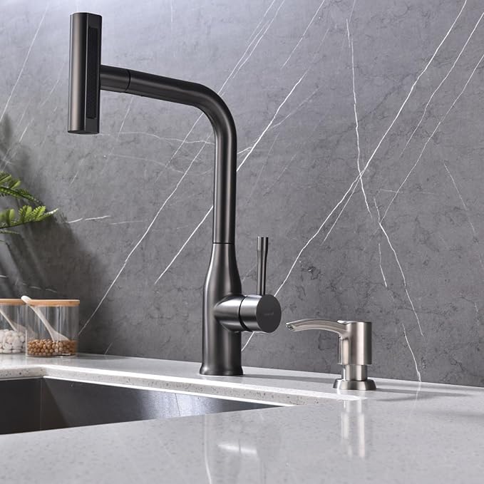 Kitchen Sink Soap Dispenser Brushed Nickel, Built in Soap Dispenser Kitchen Countertop, ABS Pump Head with Refillable Bottle, Under Counter Dish Soap Hand Lotion Dispenser