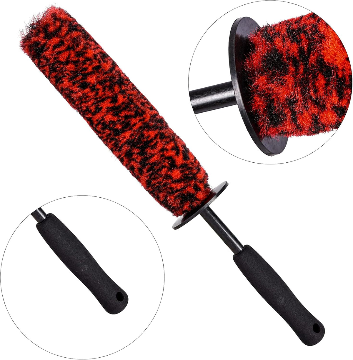 3 Pcs Soft Wheel Brushes for Cleaning Wheels Kit - 1x Synthetic Soft Car Wheel Rim Brush，1x Long Handle Cleaning Brush and 1x Car Detail Brush