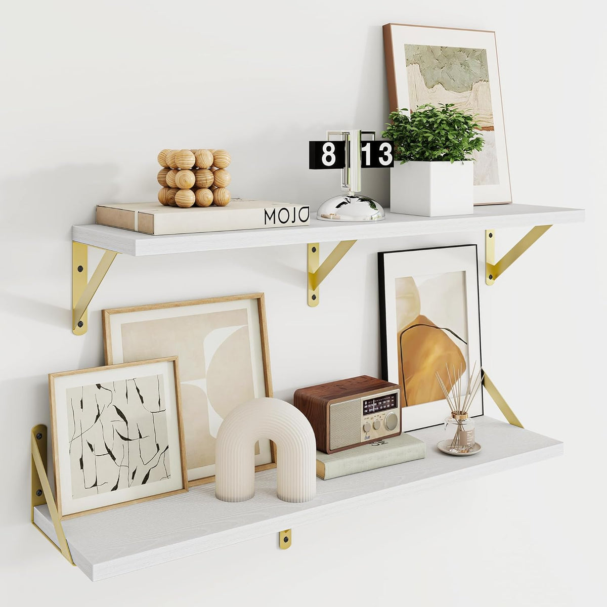Deep Floating Shelves for Wall, 24W x 8D Wall Mounted Shelves Set of 2, Wide Display Ledge Shelf with Sturdy Metal Brackets for Living Room, Bathroom