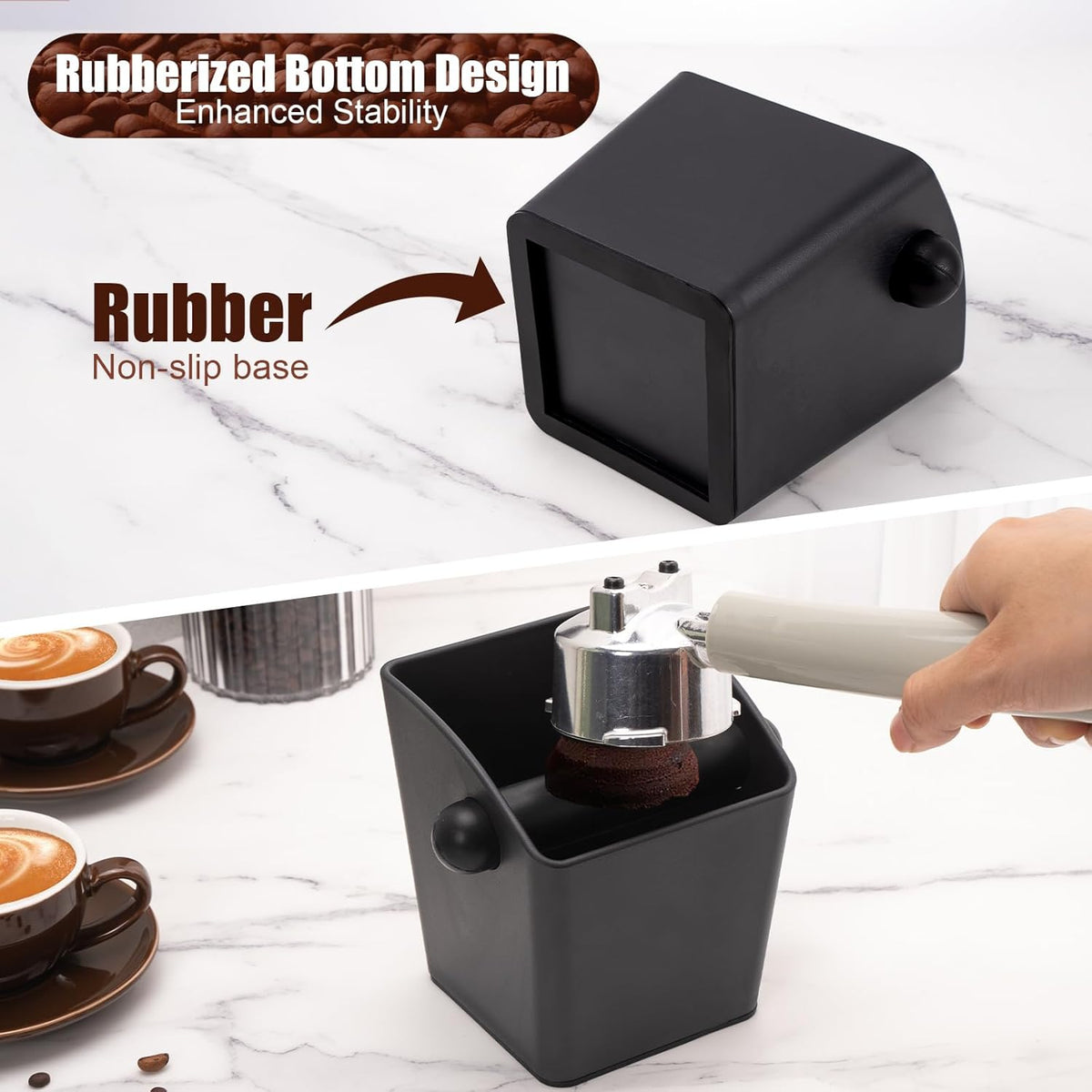 Espresso Knock Box - Shock-Absorbent Durable ABS Coffee Grounds Knock Box with Removable Detachable Knock Bar and Non-Slip Base for Father's Day Gift