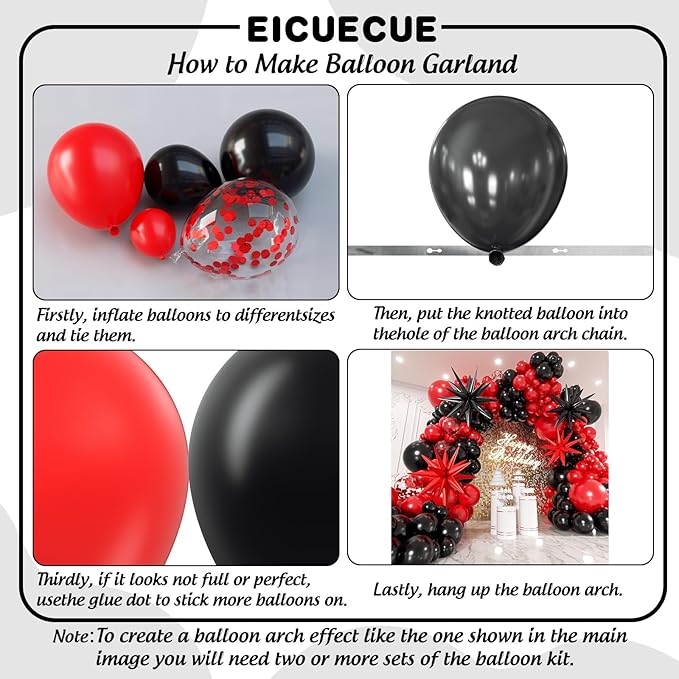 Red and Black Balloons Garland Arch Kit with Stars 200Pcs - 5 10 12 18 22inch Balloon and Confetti Balloons for 2025 Graduation Birthday Anniversary BBQ Casino New Year Prom Party Decorations