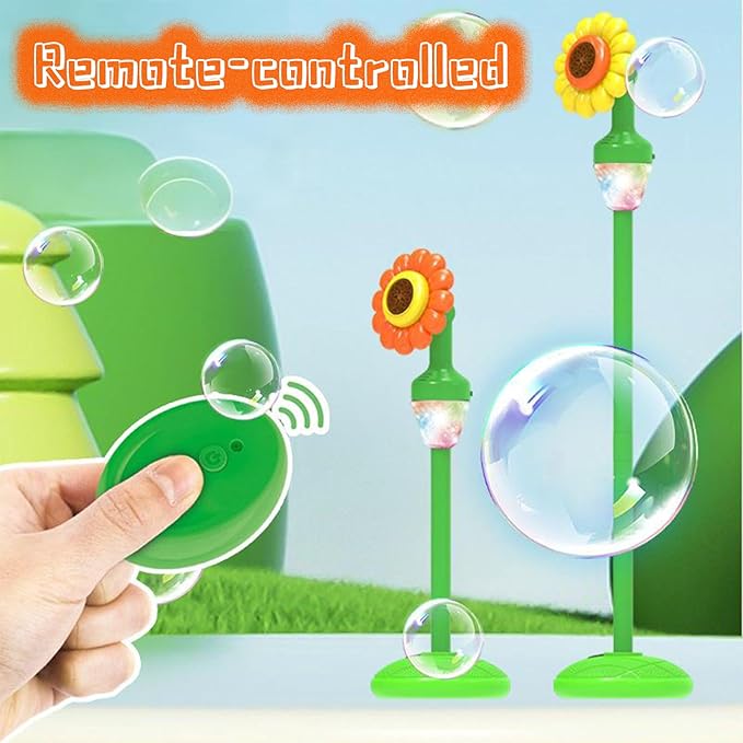 Bubble Machine for Kids - Bubble Maker with Lights and Music Automatic Bubble Stand Machine for Parties Birthday Wedding Toddlers Kid Summer Outdoor Toys (Red Flower)