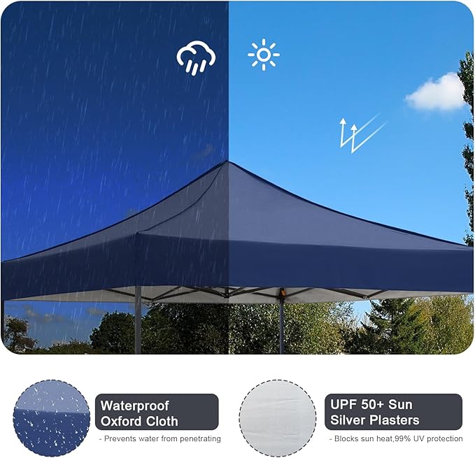 10x10 Pop up Canopy Tent with Sidewalls,Heavy Duty Waterproof Sun Shade Canopy Easy up Canopy with Wheel Bag Commercial Gazebo Tent for Outdoors Parties Vendors Camping Beach (Navy Blue)