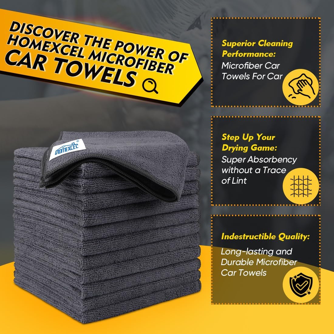 Homexcel Grey Microfiber Cleaning Cloth 50 Pack, 12.5 x 12.5 inch Microfiber Towels for Cars, Ultra Absorbent Car Washing Cloth