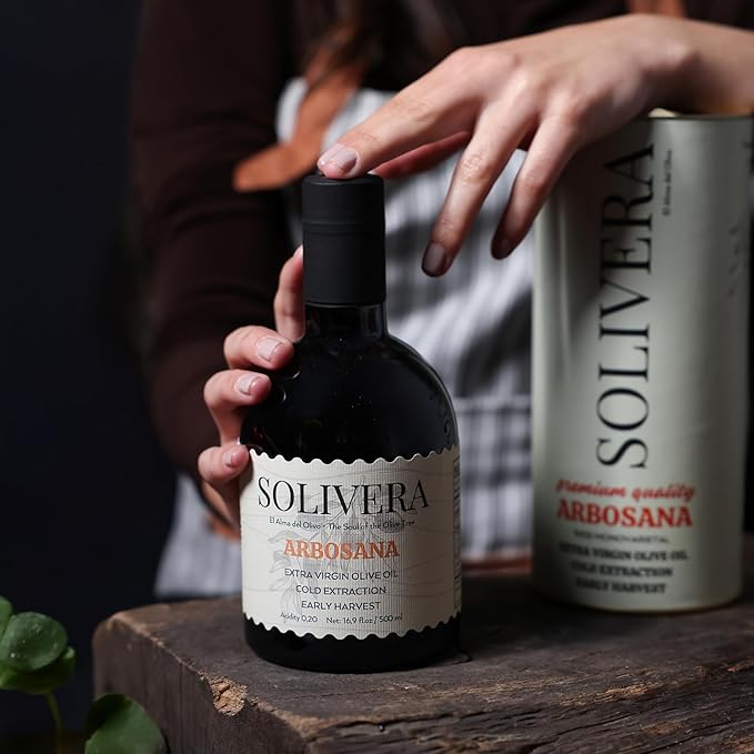 Solivera Arbosana Extra Virgin Olive Oil Cold Pressed 300+ High Polyphenols, Smooth Creamy & Nutty Flavor, Single-Origin Organic Olive Oil