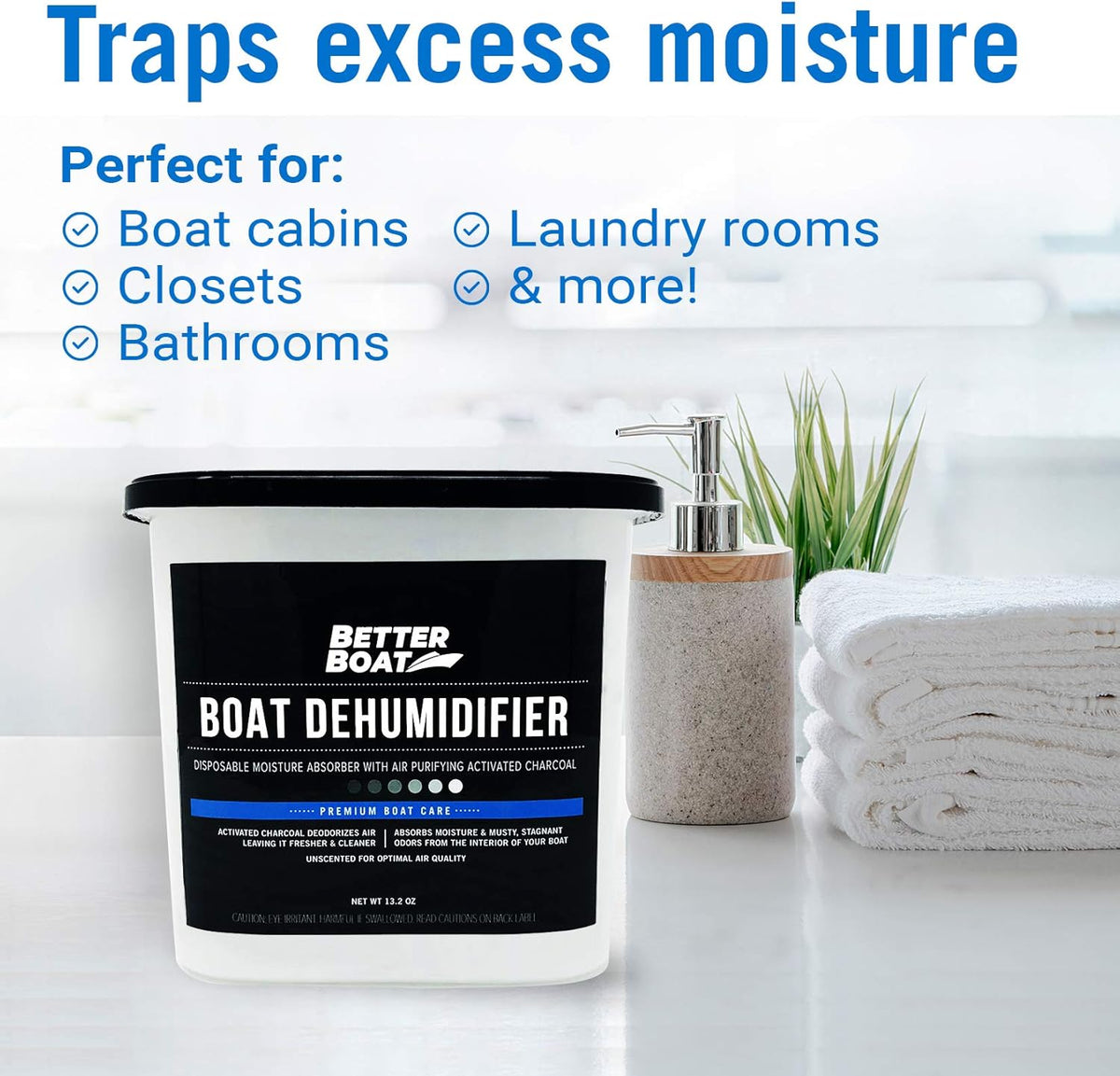 Moisture Absorber and Boat Dehumidifier, Charcoal Odor Remover for Damp Smell and Humidity, Unscented and Fragrance-Free, 2 Pack, Ideal for Basement, Closet, Home, RV, or Boating, No Refill Needed
