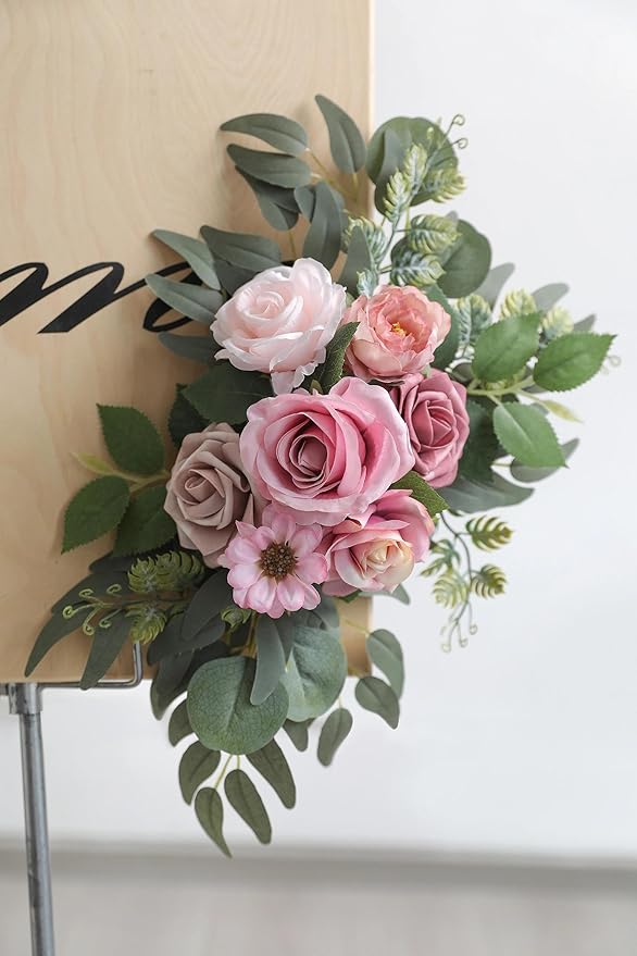 Artificial Flowers Combo Dusty Pink Silk Fake Flower for DIY Wedding Bridal Bouquets Floral Arrangement Birthday Cake Table Centerpieces Baby Shower Graduation Ceremony Party Home Decor
