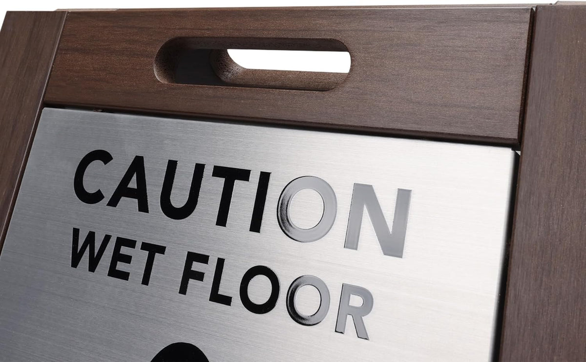 Premium Outdoor Composite Caution Wet Floor Sign – Bilingual w/Non-Skid Plastic Feet, Black Plate – For Hotels, Schools, Offices, Areas, Restrooms, Pool Decks - Brown 2 Pack