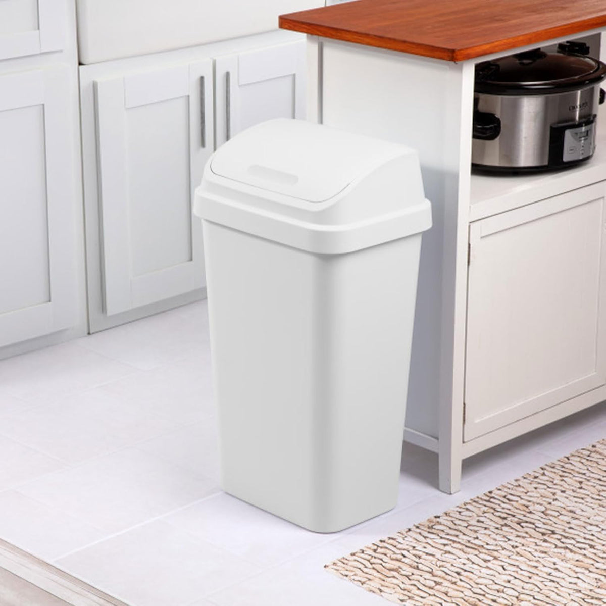Sterilite 16 Pack Kitchen Garbage Trash Can with Plastic Swing Top, 13 Gal, White