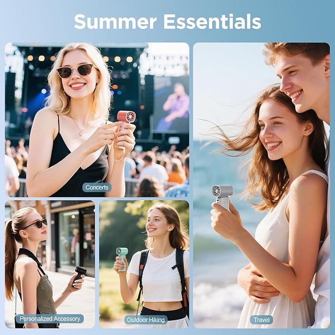 Portable Handheld Turbo Fan, 5 Speeds Strong Wind Mini Personal Fan with LED Display, 19H Max Cooling Battery Operated Rechargeable Fan for Travel, Beach, Cruise, Outdoor Activities - Pink