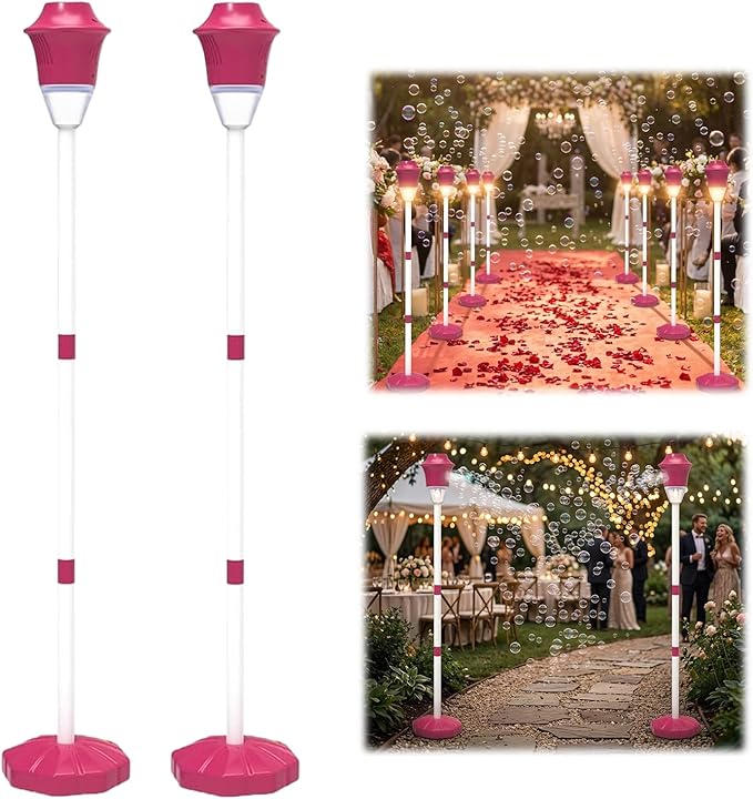 【Cherry Red 2-Pack】 Bubble Machine - Automatic Bubble Maker Torch with Adjustable Height Up to 47 Inche with LED Lights & Music for Birthday Party Garden Yard