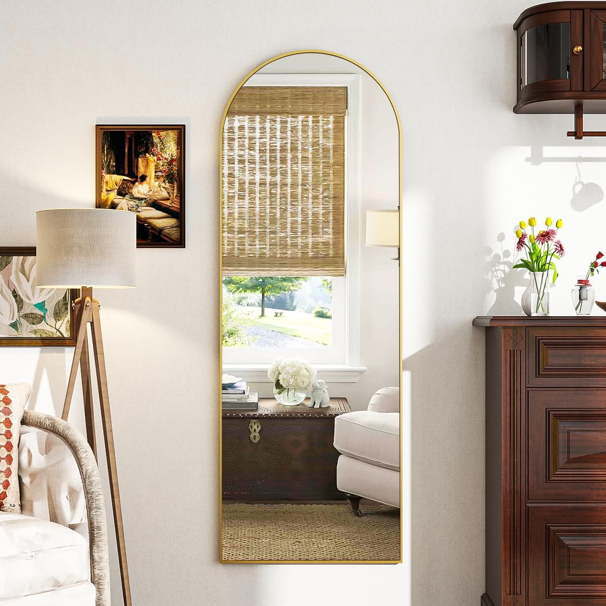 VooBang 18 x 58 inch Arched Full Length Mirror, Gold Arch Floor Mirror Full Length with Stand, Full Body Standing Mirror for Living Room, Bedroom