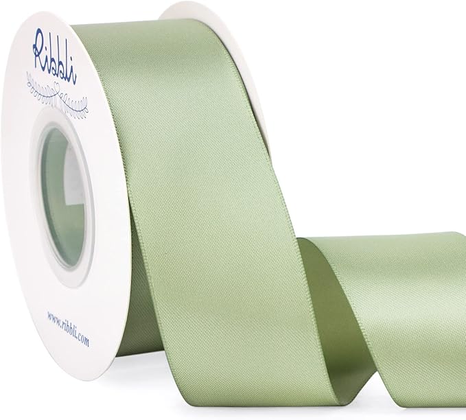 Ribbli Dusty Sage Satin Ribbon Double Faced Satin 1-1/2 Inch x Continuous 25 Yards-Sage Green Ribbon for Gift Wrapping Crafts Wedding Decoration Bows Bouquet Floral Arrangement