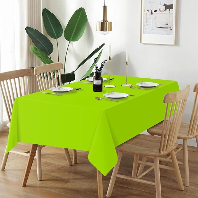 QIKSION Lime Green Plastic Table Cloth Disposable 2 Pack, 54 x 108 Inch Tablecloths for Party, Birthday, Halloween, Christmas Decorations, Rectangle Table Cover