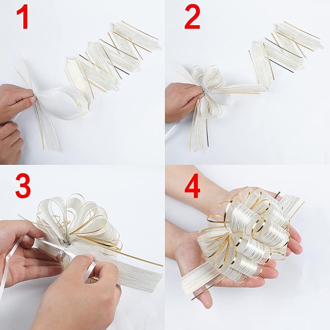 20 PCS Large Pull Bow Gift Wrapping Bows, Pull Bow with Ribbon for Wedding Gift Baskets, Party Gift Wrap Bows, Presents Decorating Bows (White)