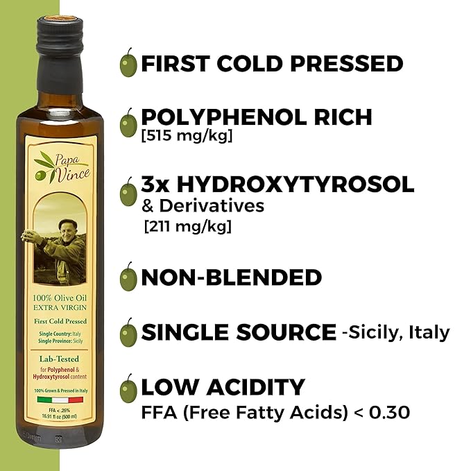 Papa Vince Olive Oil Extra Virgin - First Cold Press Family Harvest 2024/25, Polyphenol Rich, Subtle Peppery Finish, Unrefined