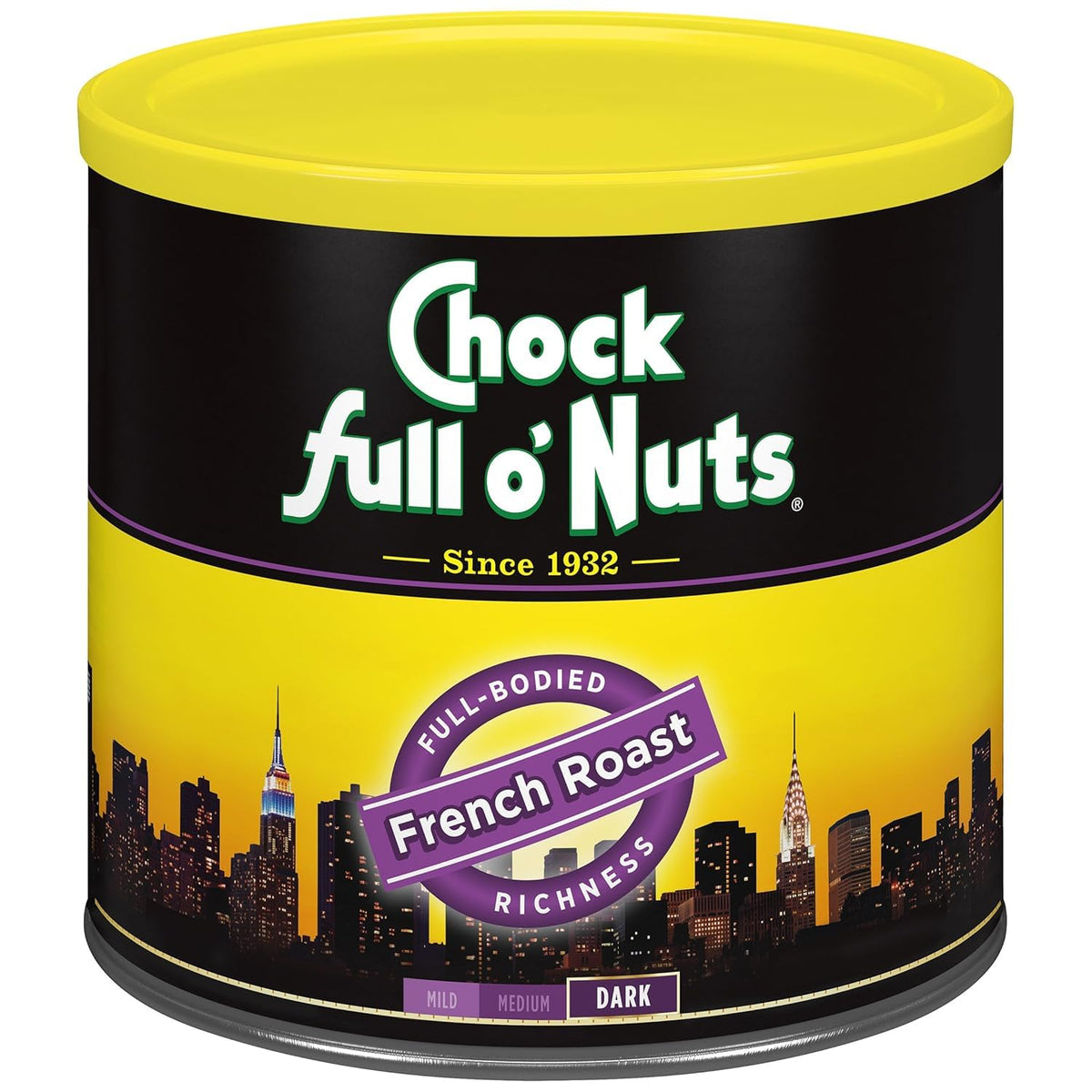 Chock Full o' Nuts French Roast Ground Coffee – Premium Beans in Recyclable Steel Can – Rich Flavor &amp; Aroma, Dark Roast – Perfect for Drip, Pour-Over, Percolator – 26 Oz Can