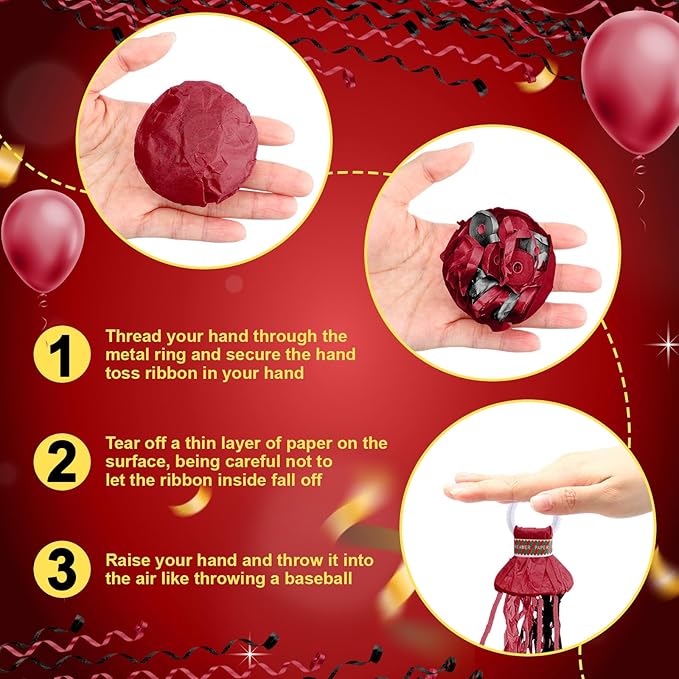 WinnerWhy 30 Pcs No Mess Confetti Poppers Hand Throw Streamers Party Poppers for Graduation 2026 Birthday Celebrations Wedding Engagement Bachelorette Party Supplies(Black and Wine Red)