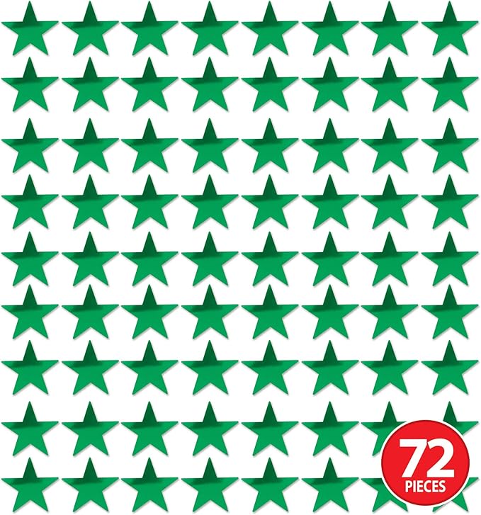Beistle 72-Pack Foil Green Star Cutouts, Party Decorations for Festive Occasions, Celebrations, & Events, Starry Theme Decor for Wall & Table, 5”