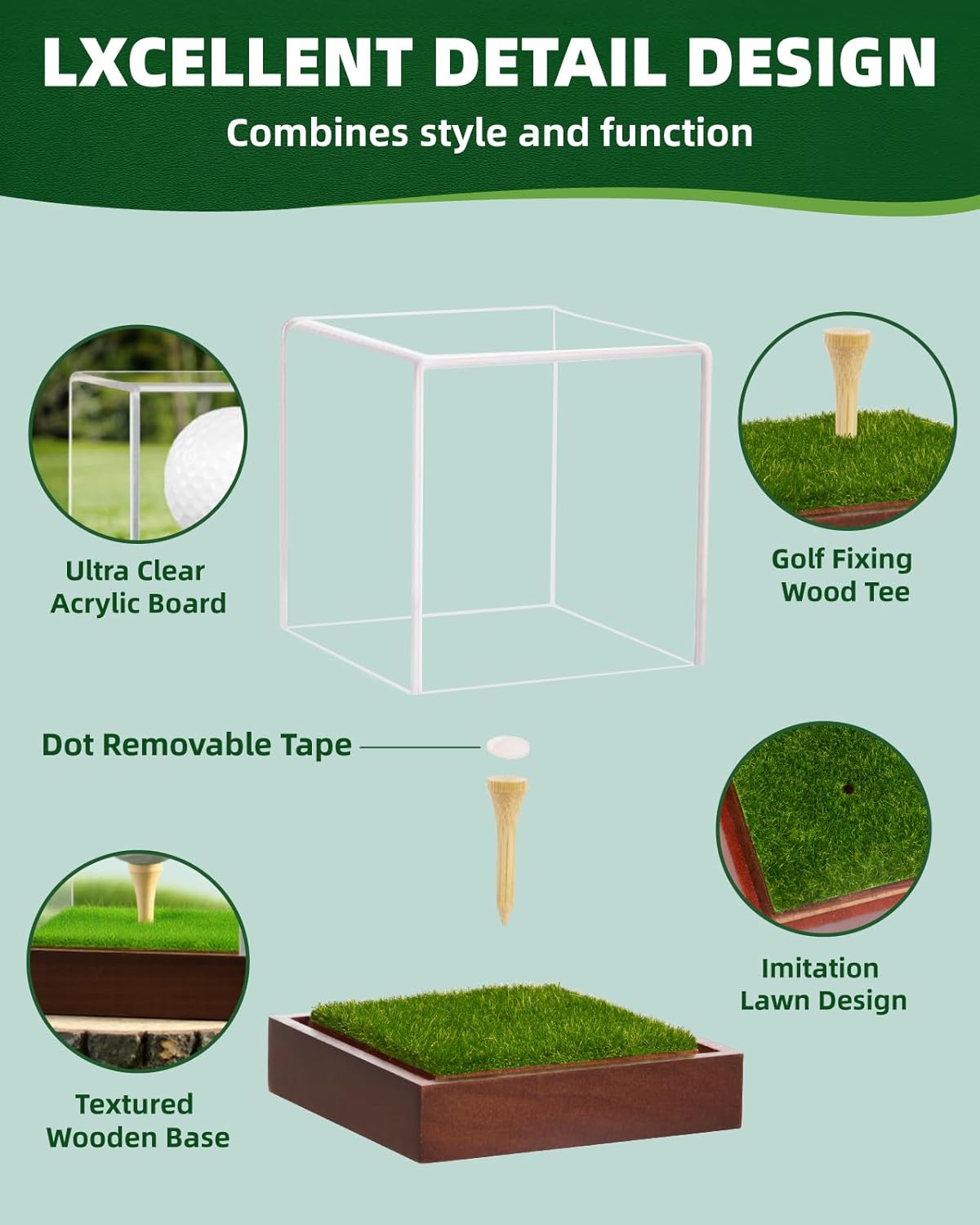 Golf Ball Display Case - Clear Acrylic Cube with Solid Wood Base & Tee, Anti-Dust Transparent Holder for Single Golf Ball, Ideal for Collectibles