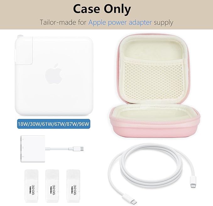 Charger Case for Macbook, Portable Tech Electronic Organizer Bag, Travel Storage Pouch for Laptop Accessories, MacBook Power Adapter, Charging Cords, USB Drives, Power Bank (Pink, M)