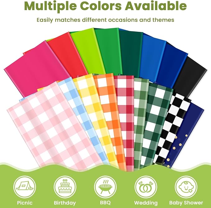 Mulbozy 4 Pcs Black and White Checkered Tablecloths, 54 × 108 Inches Black Checkered Flag Tablecover, Disposable Plastic Gingham Table Cover for Picnic, Truck, Race Car Birthday Party Supplies