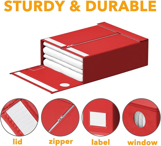 SpaceAid 6 Pack Bed Sheet Organizers and Storage, Foldable Sheet Organizer with Window for Linen Closet, Set Folder Keeper for Queen & King Size Bedding Storage (Red)