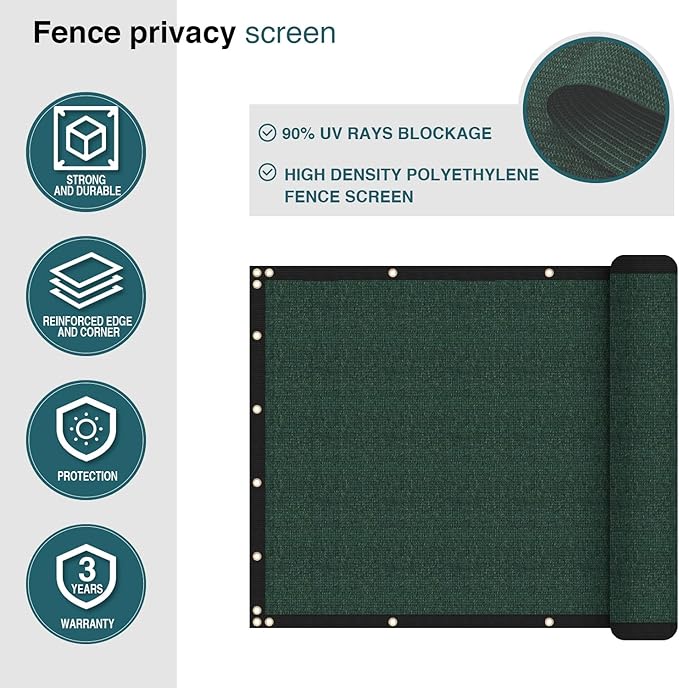 ECOOPTS 8'x172' Privacy Fence Screen Windscreen with Copper Grommets, Fit for Commercial Fence and Residential Garden Outdoor 90% UV Blockage, Cable Zip Ties Included (Green)