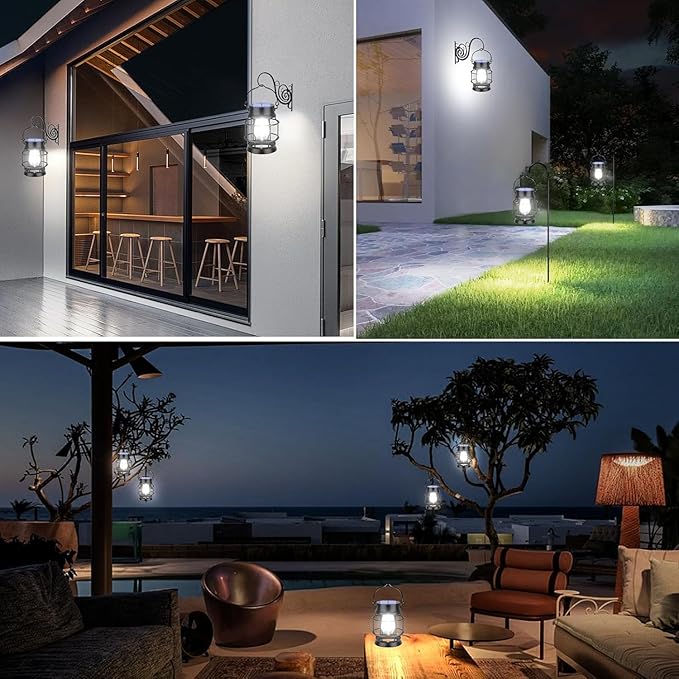 TomCare Solar Lanterns Lights Outdoor Waterproof 4 Pack Metal Hanging Solar Lights Lantern for Outdside Decorative Patio Porch Garden Lawn, Cool White