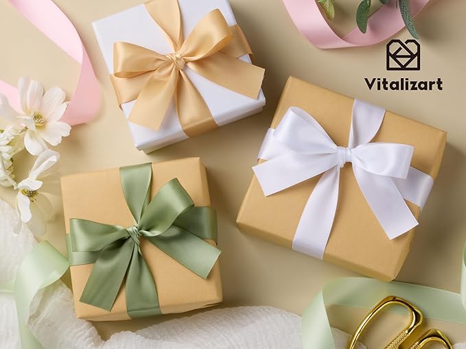 Vitalizart Ribbon for Crafts 1" x 36Yd Pastel Satin Ribbon Continuous Double Face Gift Wrapping Silk Like Fabric Flower Bouquet Birthday Party Decorations Bridal Shower Wreath Hair 12 Assorted Color