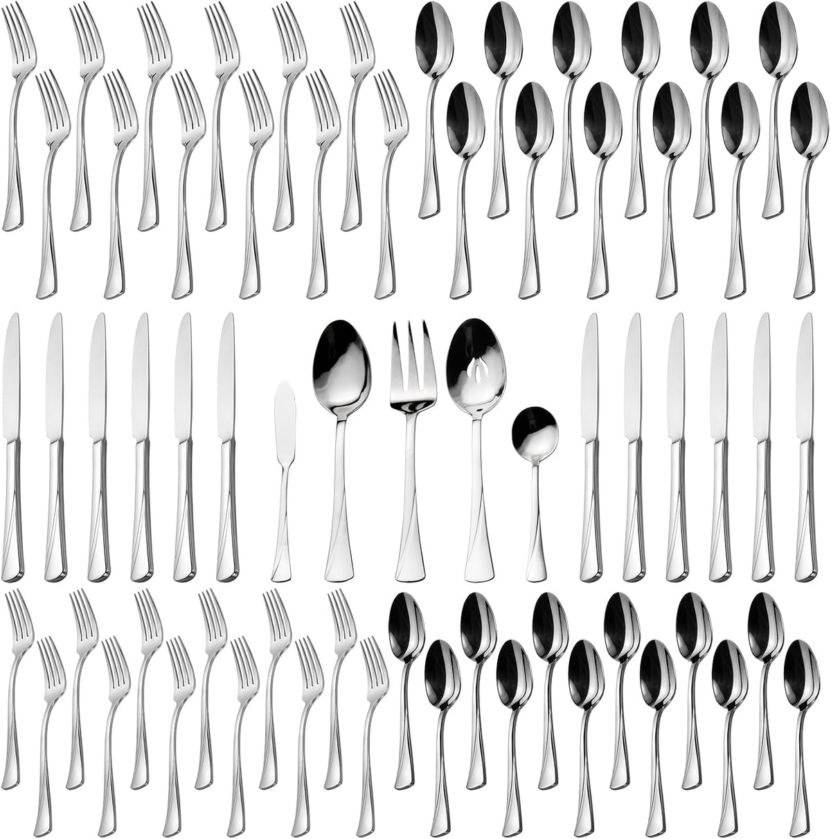 Alata Alice 65-Piece Silverware Set Stainless Steel Flatware Set,Service for 12,Mirror Polished Cutlery Set,Dishwasher Safe