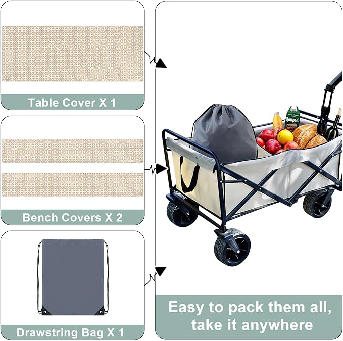 misaya Picnic Table Cover with Bench Cover, Waterproof Elastic Fitted Tablecloth for 5 Foot Tables, Rectangle Washable Polyester Tablecloths for Picnic, Camping, Outdoor (Khaki, 30" x 60")