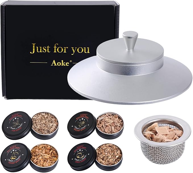 Cocktail Smoker Kit AOKE Metallic Whiskey Smoker Kit with 4 Flavors Wood Chips for Whiskey and Bourbon Old Fashioned Smoker Kit for Enhancing Drink Flavors Whiskey Gifts for Men Father's Day