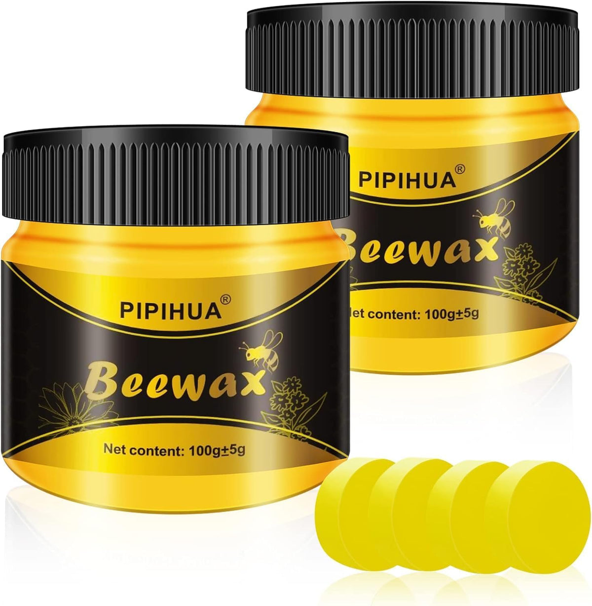 PIPIHUA Beeswax Polish and Conditioner for Wood Furniture - Waterproof & Restorer Wood Wax, Multipurpose Beeswax Furniture Polish and Cleaner for All Types and Colours(2×100g with 4 Sponges)