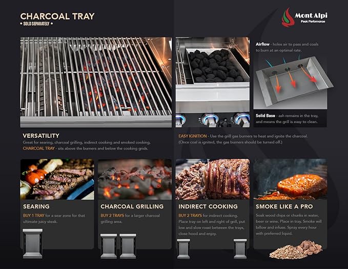 Mont Alpi 44-Inch MAi805-D45 Deluxe 45 Degree 6-Burner 115000 BTU Deluxe Stainless Steel Island Outdoor Kitchen Gas Barbecue Grill w/Granite Countertops & Sides + Storage Drawers & Cabinets