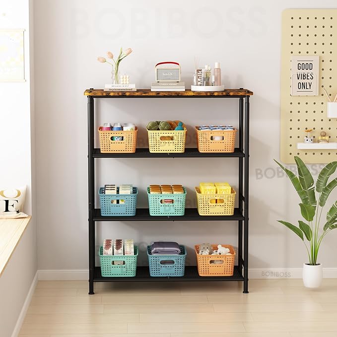 Colorful Plastic Storage Baskets with Lids 12 Pack Stackable Storage Bins Containers for Shelves Organizing, Colored Cute Decorative Storage Boxes for Classroom, Playroom, Closet, Pantry