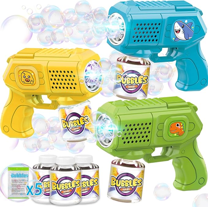 Bubble Guns with Bubble Solution- 3 Pack, Bubbles Gun, Blaster, Blower, Maker, Machine for Boys Girls, Birthday Gifts for Ages 3 4 5 6 7 8 Year Old Kid, Outdoor Toys for Toddlers, Party, Wedding