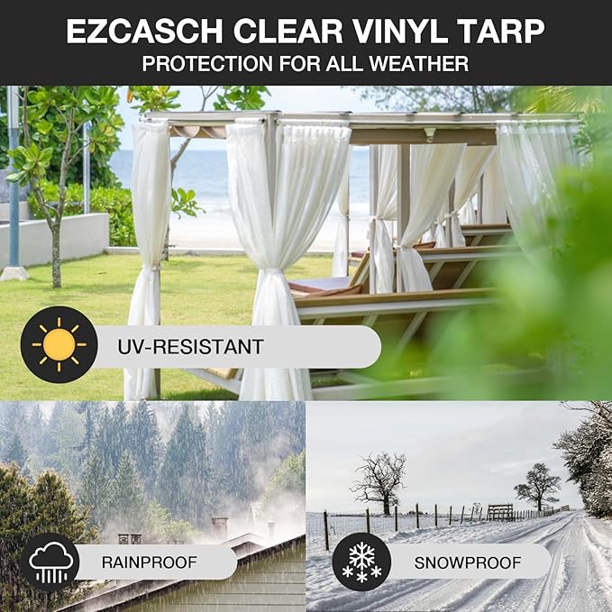 Clear Tarp 10' x 20', 15 Oz Clear Vinyl PVC Tarp Waterproof Tarpaulin 100% Transparent PVC Tarps Upgrade to Double The Cold Resistance-Temperature from -5°F to 140°F