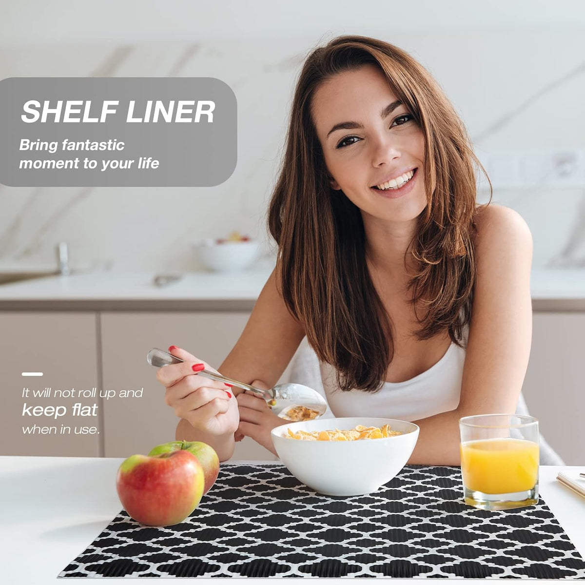 Glotoch Shelf Liners for Kitchen Cabinets 17.5” x 30 ft, Non Slip Drawer Liner, Waterproof Cabinet Liner for Wire/Pantry/Closet/Dresser-Non Adhesive, Heavy Duty, Quatrefoil, Black&White