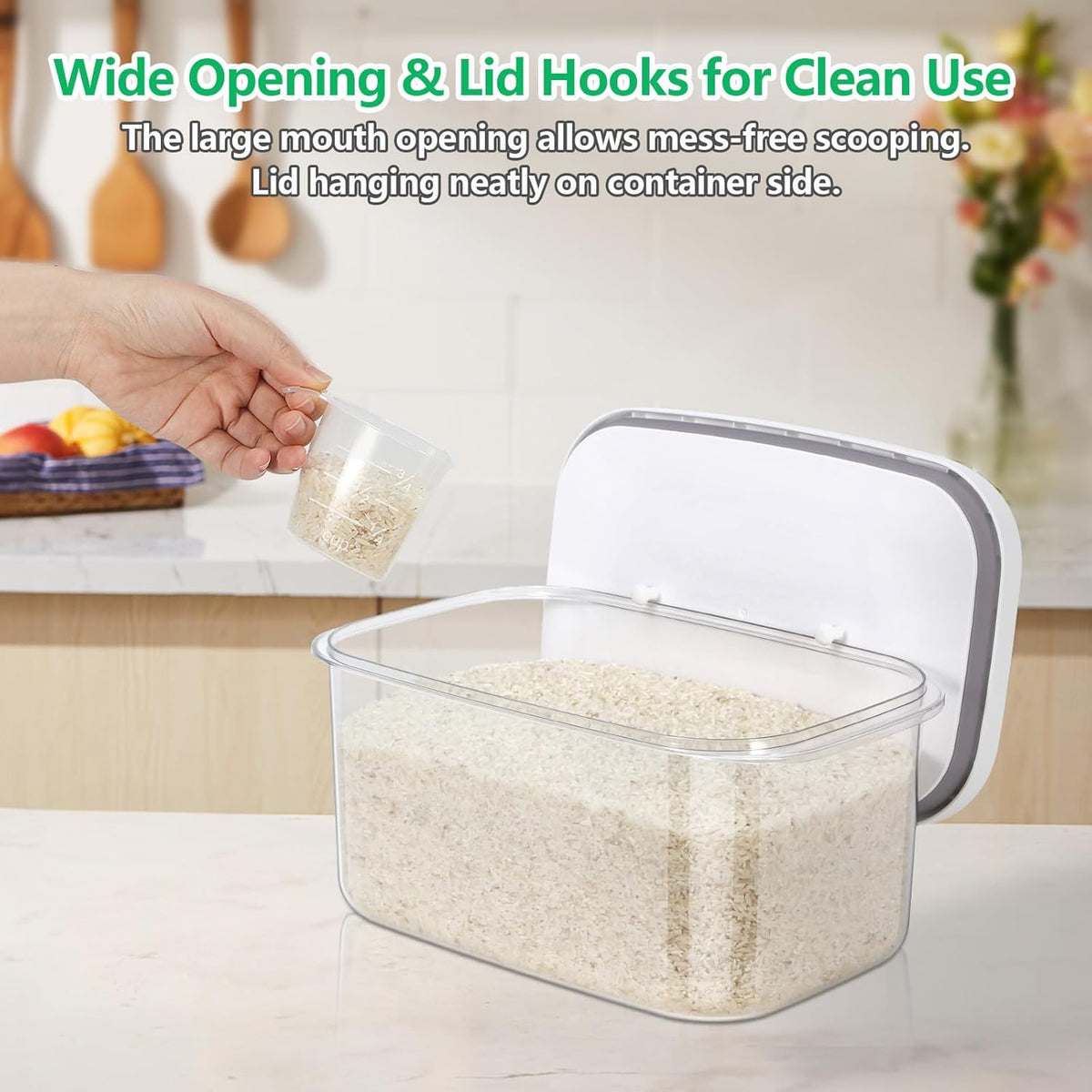 Airtight Flour Container 12 Lbs, Clear PET Plastic Food Storage Container Bin with Pop Up Lids For Rice Flour Sugar