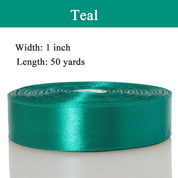 YASEO 1 Inch Teal Solid Satin Ribbon, 50 Yards Craft Fabric Ribbon for Gift Wrapping Floral Bouquets Wedding Party Decoration