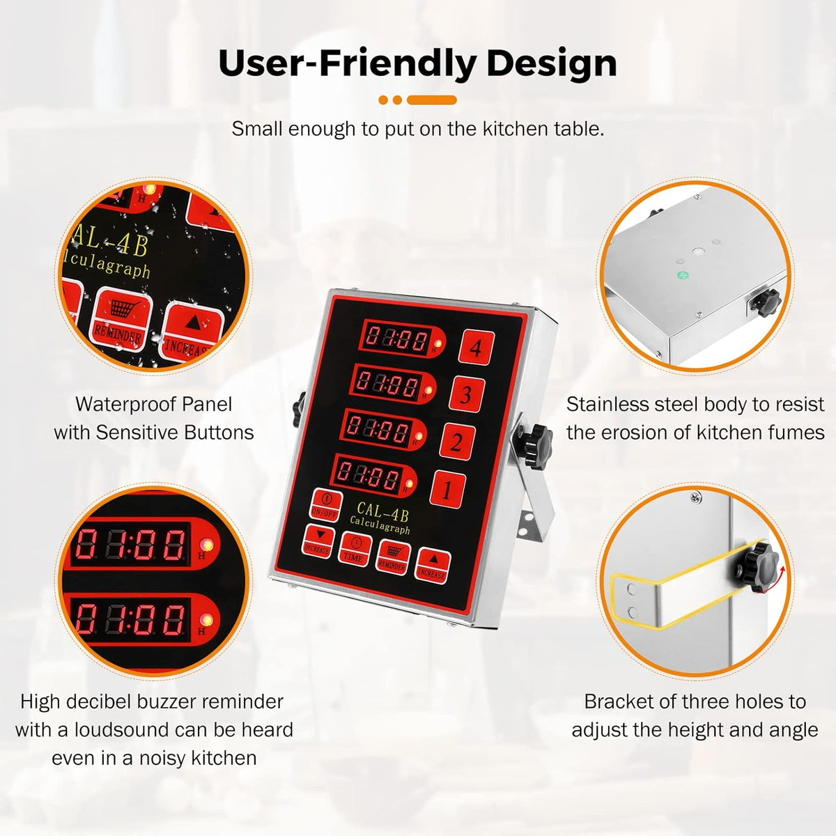 Beamnova 4 Channel Digital Kitchen Timer Cooking Loud Alarm Stainless Steel Clock Hours and Minutes Seconds Volume Control Electronic Calculator