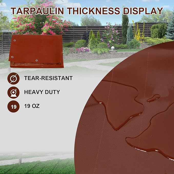 20 Oz Outdoor Vinyl Curtain, Outdoor Clear Panel Curtain, Weather Resistant Outdoor Curtain for Pergola, Porch, Gazebos, with Rustproof Grommets (8'H x 10'W, Brown)