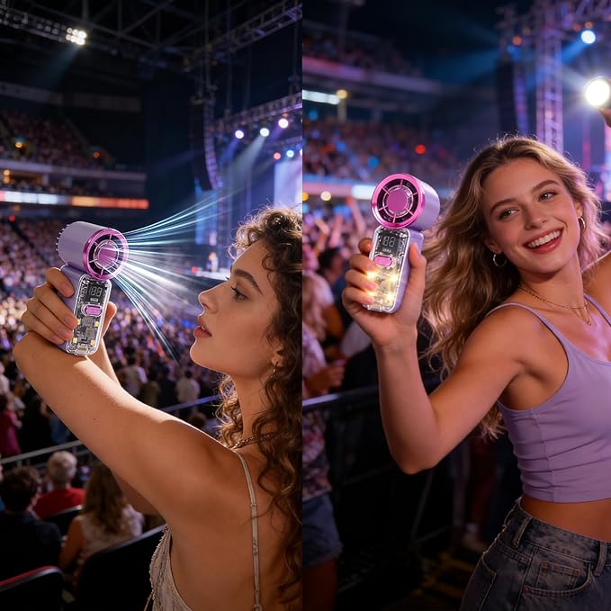 Handheld Portable Turbo Fan with Lights, Cyberpunk Mini Fan with LED Display &5 Speeds,USB C Rechargeable Small Pocket Fan for Concert/Camping/Travel/Outdoor Gift for Women Girl