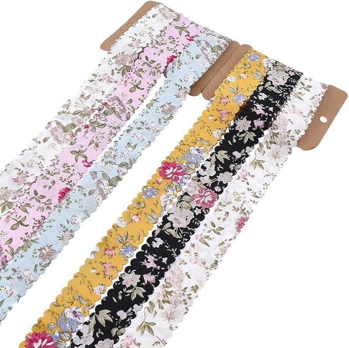 6 Colors 12 Yards 1 Inch Flower Print Ribbon Spring Summer Floral Fabric Wavy Edge Vintage Rose Printed Polyester Bouquet Flowers Ribbons for Gift Wrapping Bow Wreath Sewing Diy Craft Supply