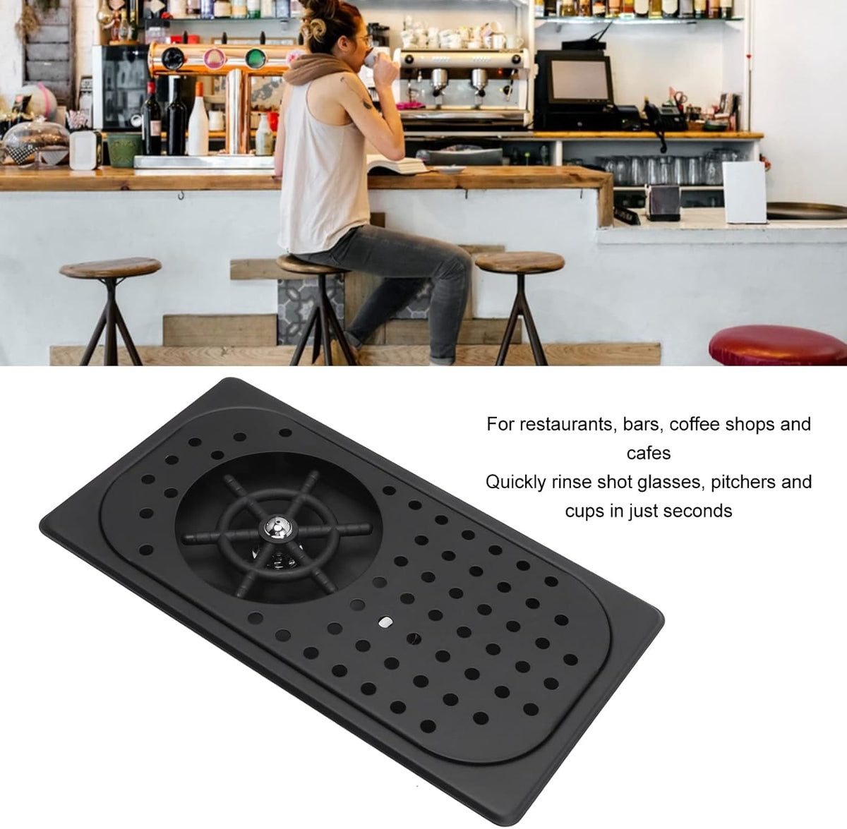 Glass Rinser Cup Washer 304 Stainless Steel Drain Drip Tray Hose Washing Equipment Coffee Shop Bar Glass Sink Rinser (Black A)