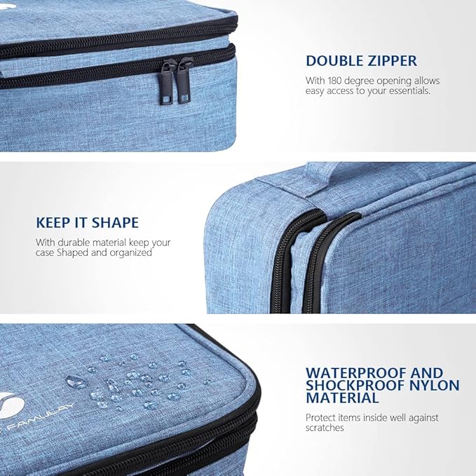Travel Electronics Organizer, Waterproof Cable Organizer Bag for Electronic Accessories Double Layer Large Shockproof Cable Storage Bag for Cord, Power Bank, Tablet(Up to iPad 11 inch) - Denim blue