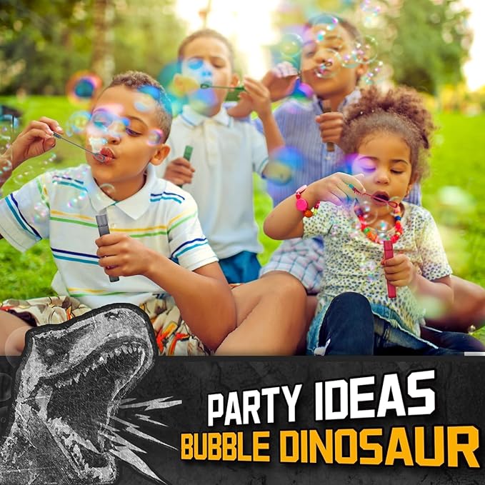 Dinosaur Bubbles Wands Bulk for Kids, Dino Birthday Decoration, 32 Pack Mini Bubble Party Favors, Pinata Stuffer, Goody Bag Filler, Classroom Prizes Treasure Box, Outdoor Toys for Toddler